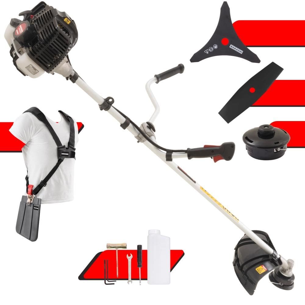 Roçadeira Completa Kawashima KW52LE À Gasolina 2 Tempos 52cc 2,5HP 10.000rpm 3 Opções de Corte Com Lâmina Facão + Lâmina 3 Pontas + Carretel de Nylon