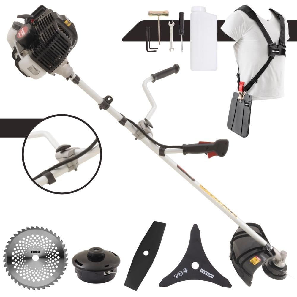 Aparador de Grama Completo Kawashima KW52LE À Gasolina 2 Tempos 52cc 10.000rpm 2,5HP de Potência Com Kit 3 Lâminas de Corte e Cabeçote de Nylon
