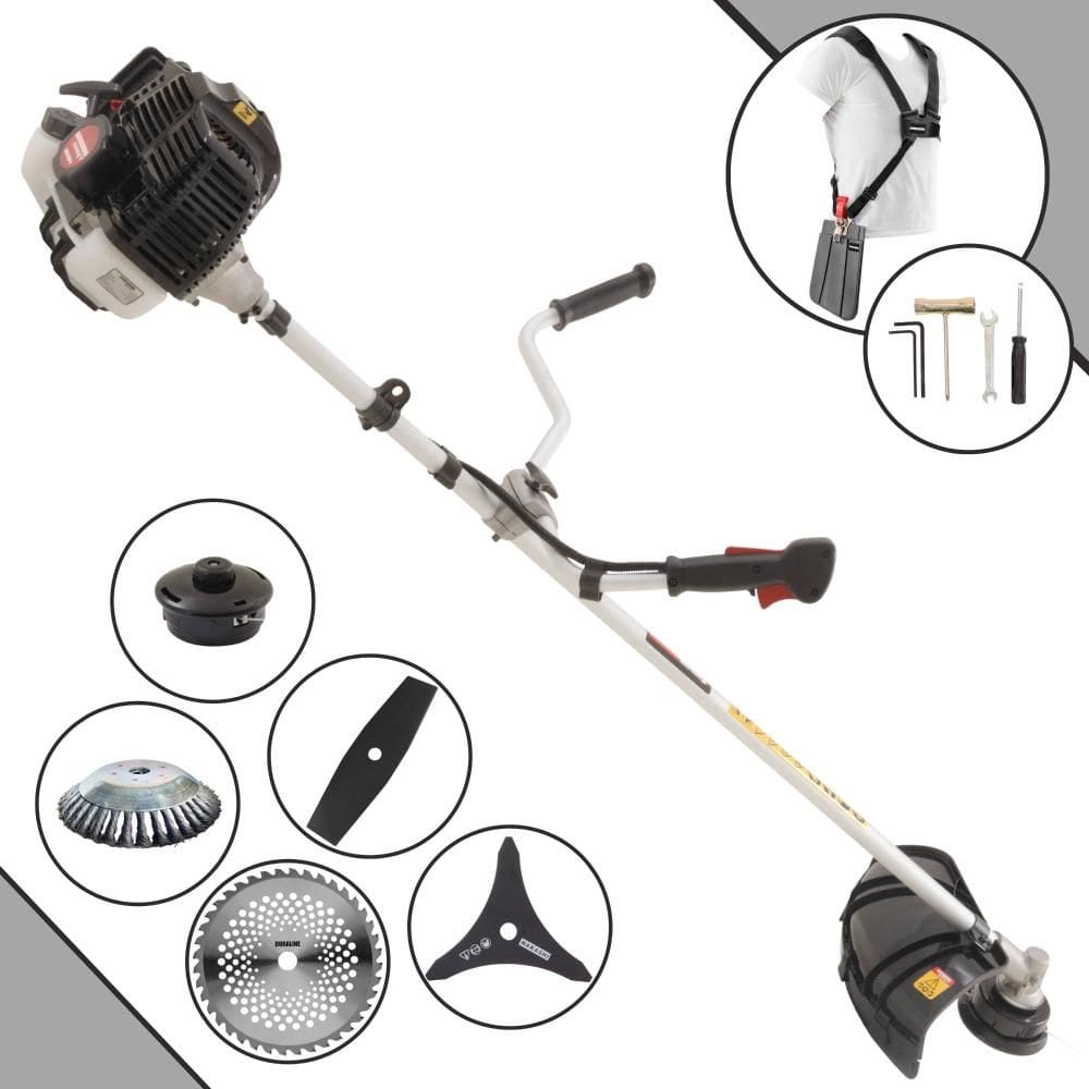 Roçadeira Profissional Kawashima KW52LE À Gasolina 52cc 2,5HP Completa 5 Opções de Corte Com Lâmina 2 Pontas, Lâmina 40 Dentes e Escova de Aço EXTRA