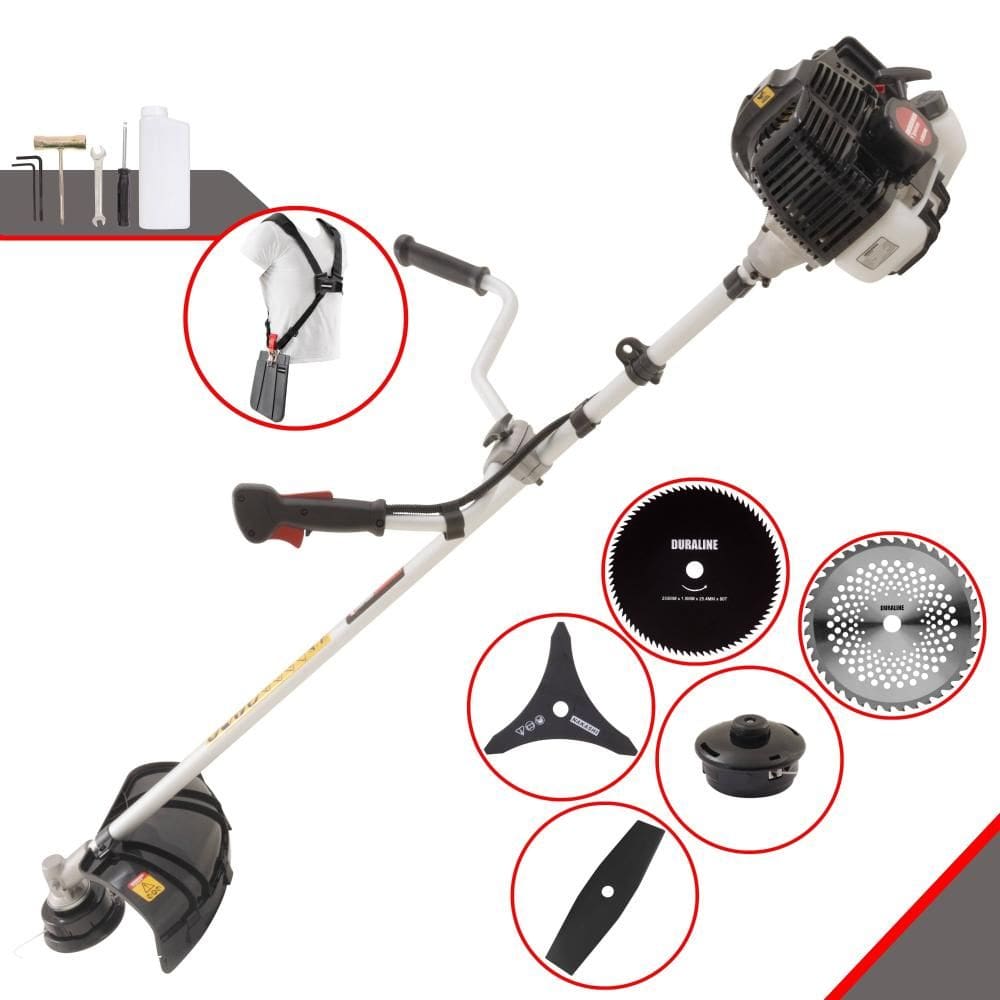Roçadeira Multifuncional Completa Kawashima KW52LE À Gasolina 52cc Para Todos os Tipos de Trabalho Com Carretel de Nylon + Kit de 4 Lâminas de Cortes