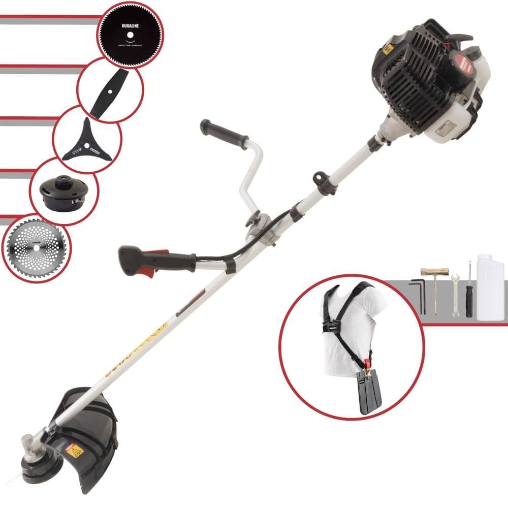 Roçadeira Aparador de Grama Kawashima KW52LE À Gasolina 2,5HP 52cc Com Lâmina Facão + Lâmina 3 Pontas + Disco 40 Dentes e 80 Dentes + Carretel Nylon