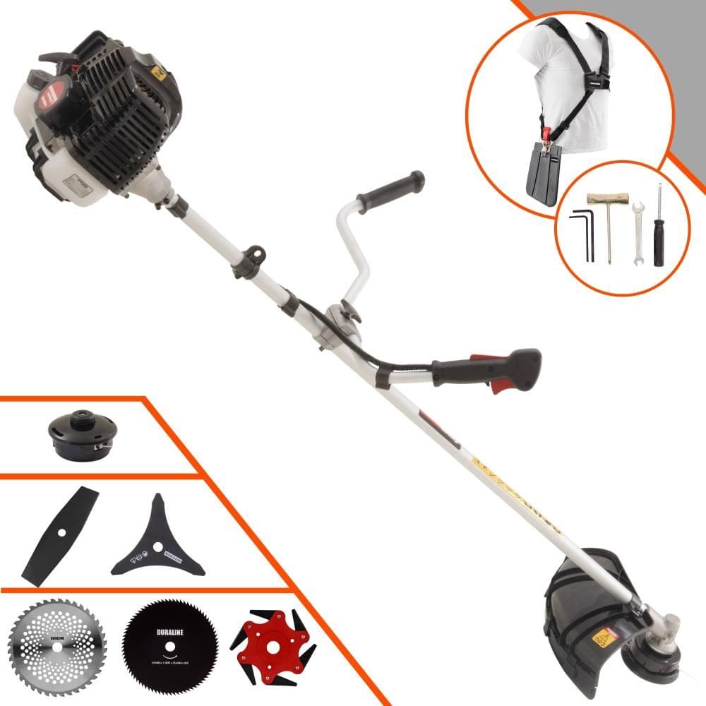 Roçadeira Máquina de Corta Grama Kawashima KW52LE À Gasolina 52cc 2,5HP Com Carretel + Facas 2 Pontas + 3 Pontas + 6 Pontas + 40 Dentes + 80 Dentes