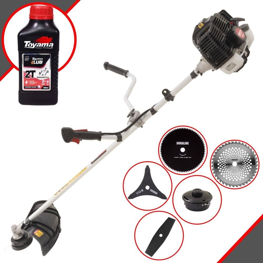 Roçadeira Kawashima KW52LE À Gasolina 52cc 2,5HP Com Faca 2 Pontas + Faca 3 Pontas + Faca 40 Dentes + Faca 80 Dentes + Carretel Nylon + ÓLEO TOYAMA 2T