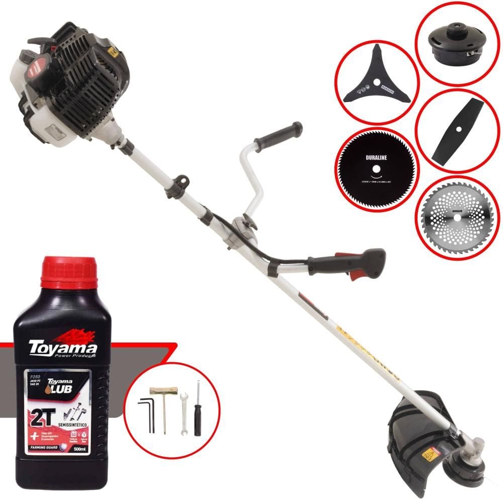 Roçadeira Multifuncional Kawashima KW52LE À Gasolina 52cc 2,5HP 10.000rpm Completa 5 Em 1 Com Carretel + Kit 4 Lâminas de Corte + ÓLEO TOYAMA 2 Tempos