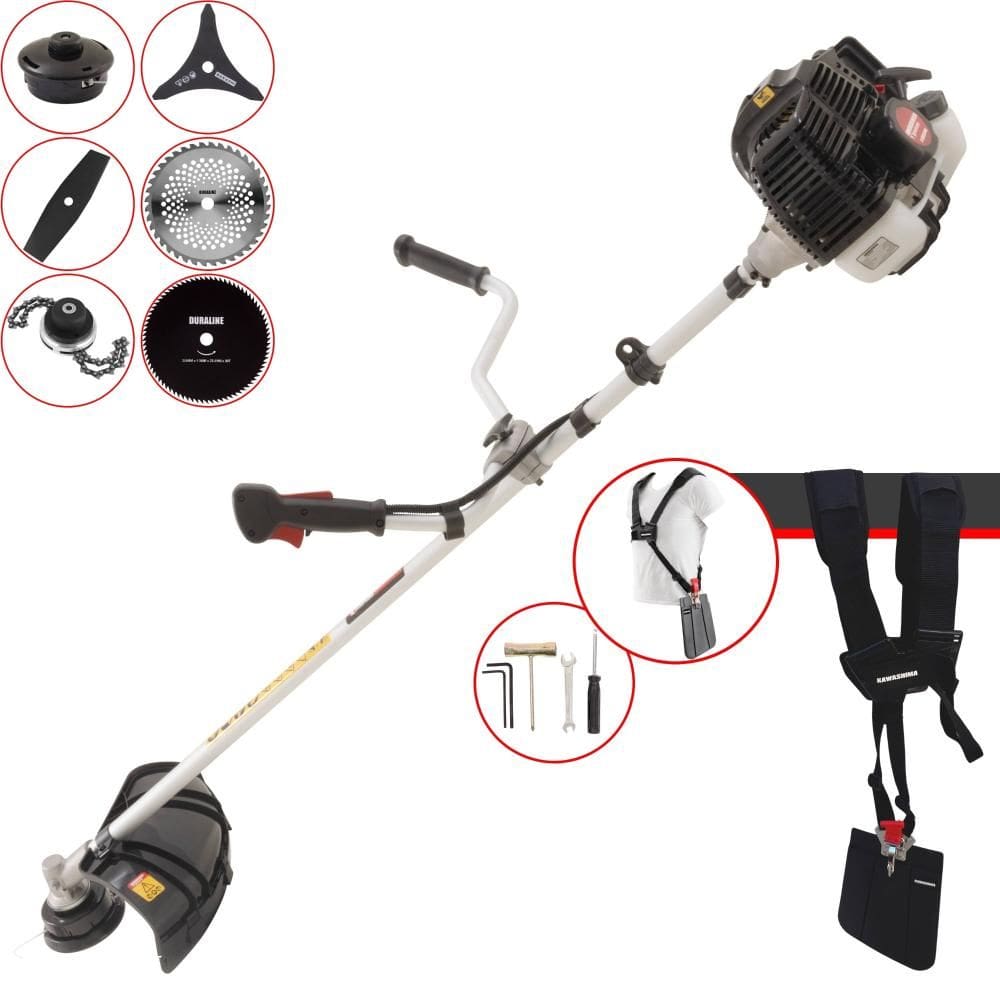 Roçadeira À Gasolina KW52LE 52cc 2,5HP Alta Performance Com Carretel e Faca 3 Pontas + EXTRA Faca 2 Pontas, Faca 40 Dentes, Faca 80 Dentes e Trimmer