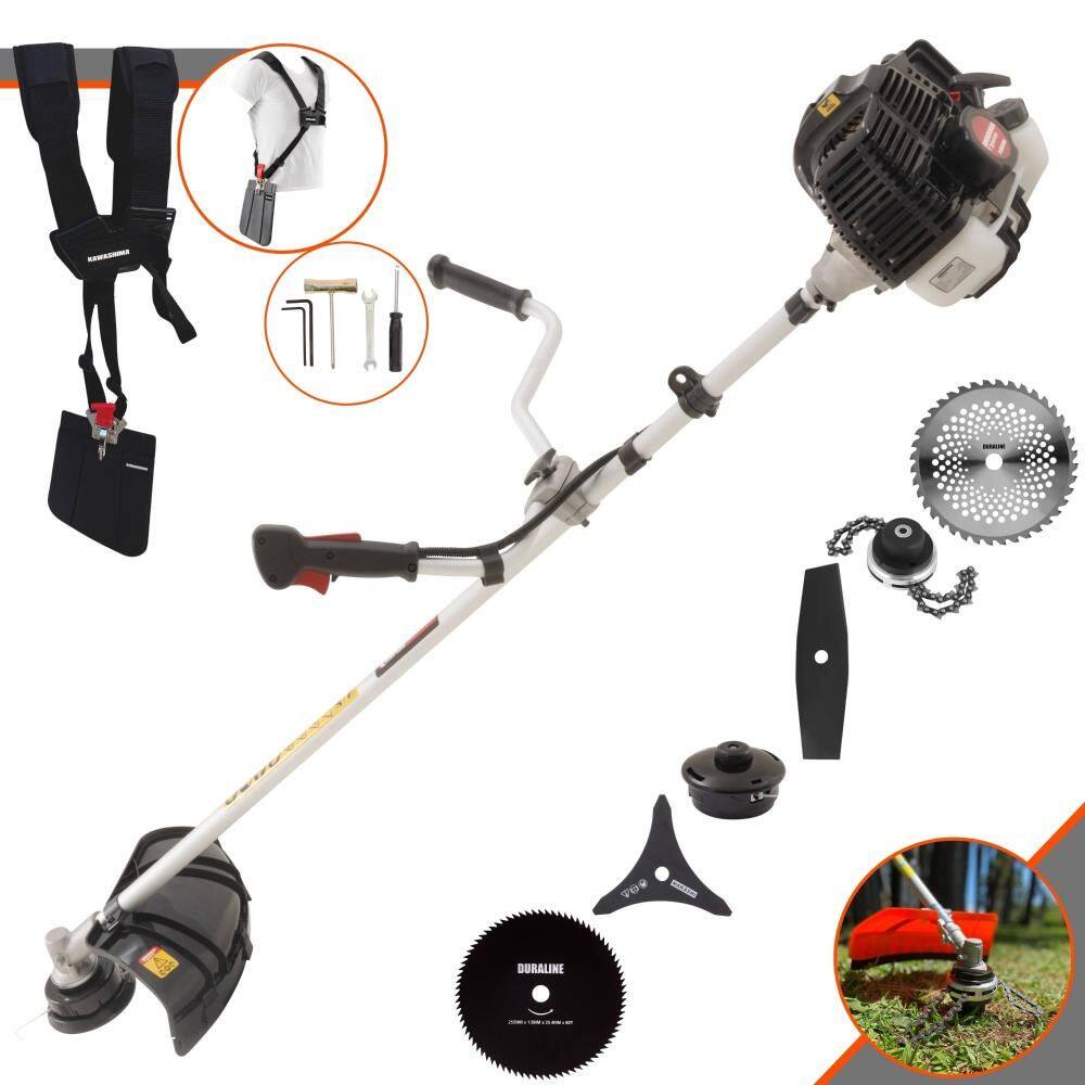 Aparador de Grama Completo Kawashima KW52-LE À Gasolina 2T 52cc 10.000rpm 2,5HP de Potência Com Kit 4 Lâminas de Corte, Trimmer e Carretel de Nylon