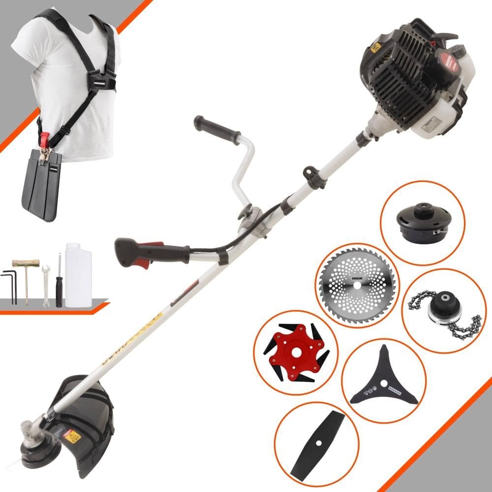Roçadeira Lateral Kawashima KW52LE À Gasolina 52cc 2,5HP Com Carretel + Faca 2 Pontas + Faca 3 Pontas + Faca 6 Pontas + Faca 40 Dentes Vídea + Trimmer