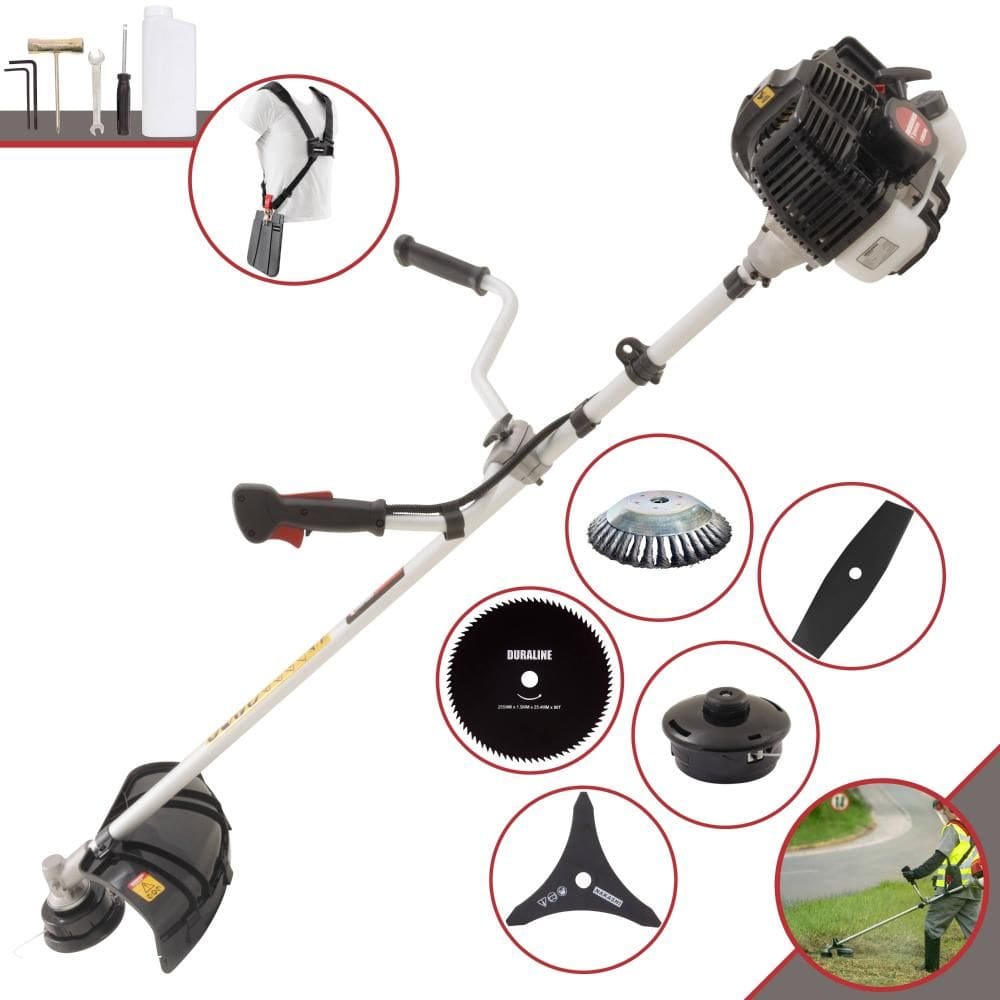Roçadeira Profissional Lateral Kawashima KW52LE À Gasolina 52c 2,5HP 2T + Faca 2 Pontas 330mm + Faca 80 Dentes 255mm + Escova Rotativa 38 Cerdas