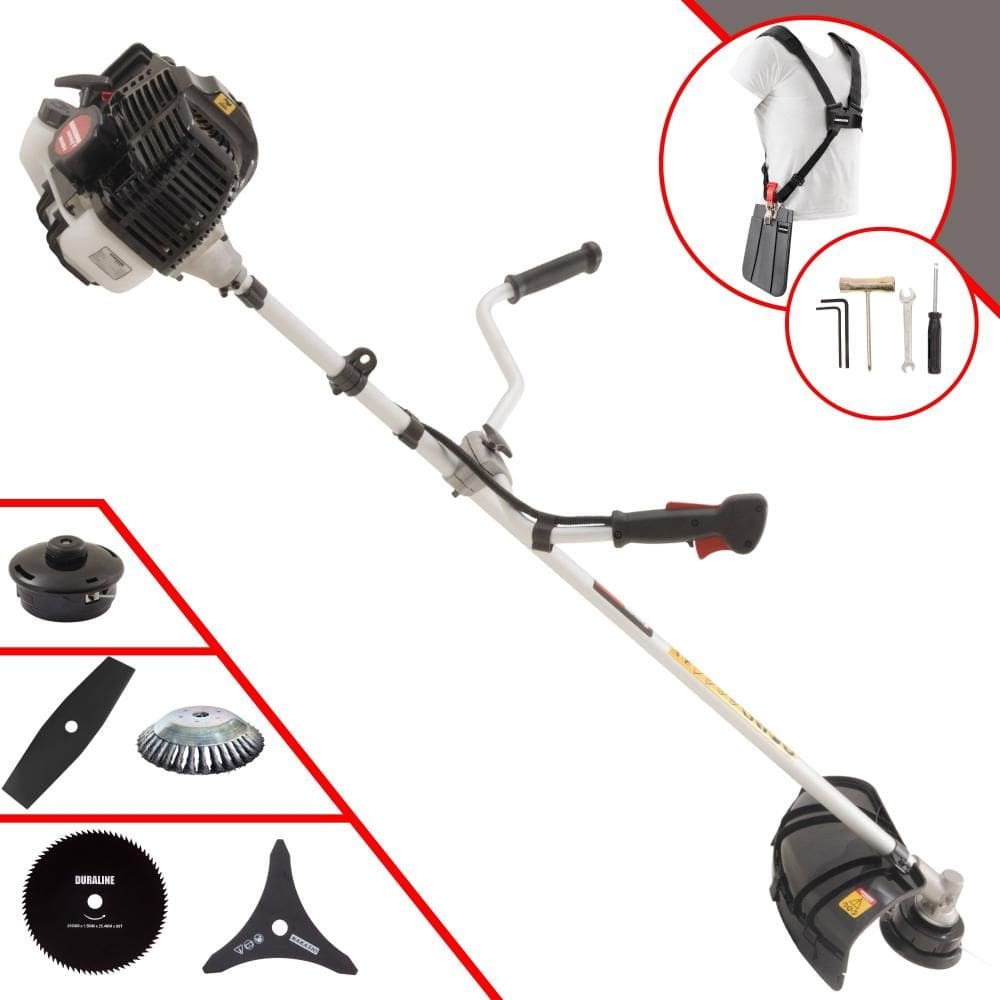 Roçadeira Profissional Lateral Kawashima KW52LE À Gasolina 52c 2,5HP 2T + Faca 2 Pontas 330mm + Faca 80 Dentes 255mm + Escova Rotativa 38 Cerdas