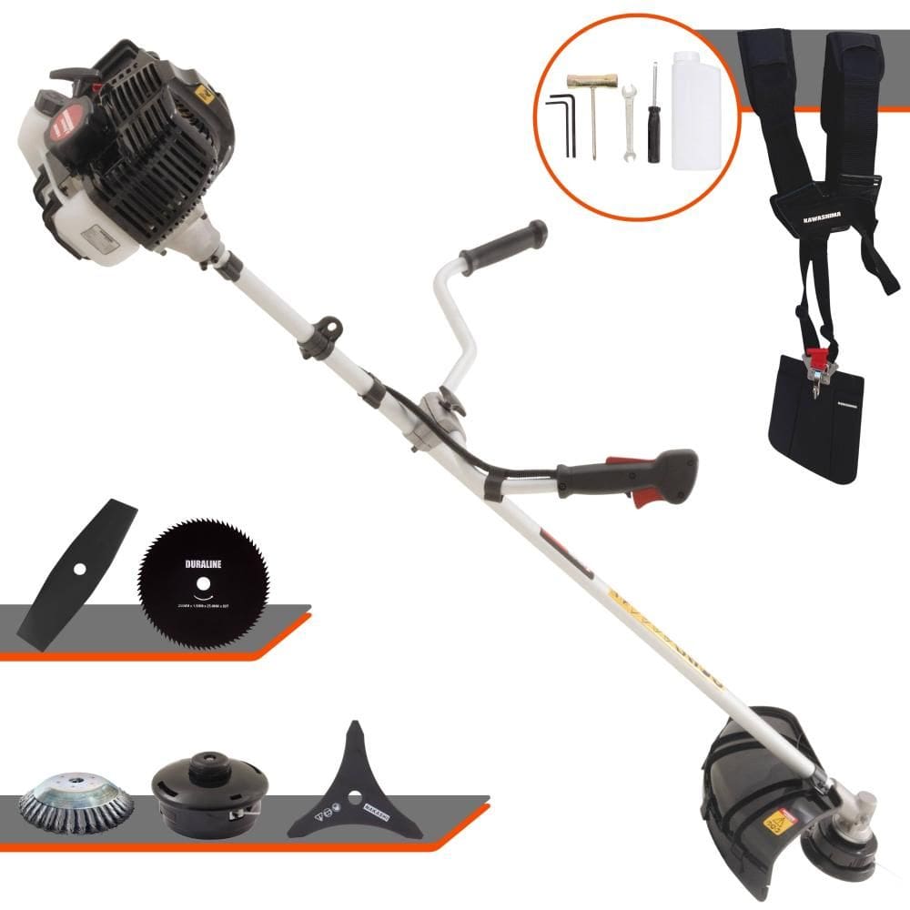Roçadeira Profissional Lateral Kawashima KW52LE À Gasolina 52c 2,5HP 2T + Faca 2 Pontas 330mm + Faca 80 Dentes 255mm + Escova Rotativa 38 Cerdas