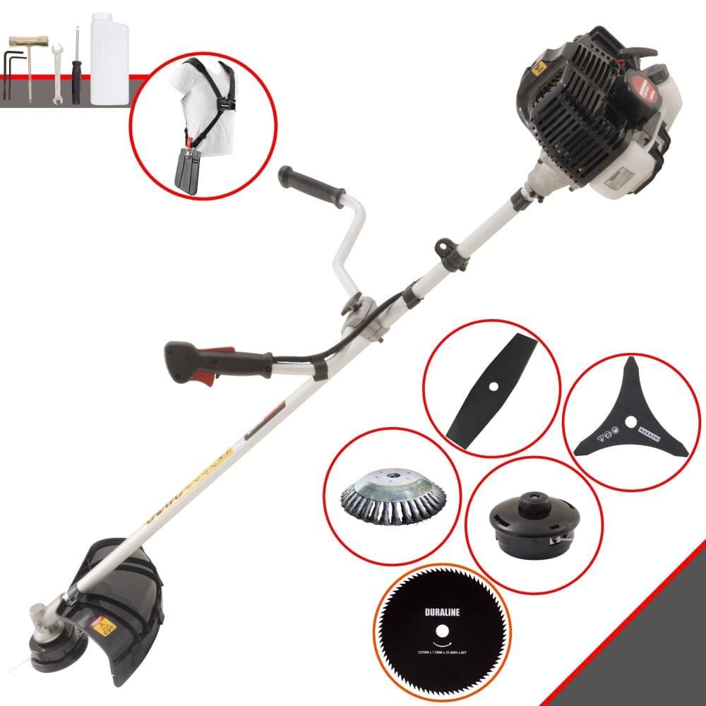 Roçadeira Profissional Lateral Kawashima KW52LE À Gasolina 52c 2,5HP 2T + Faca 2 Pontas 330mm + Faca 80 Dentes 255mm + Escova Rotativa 38 Cerdas