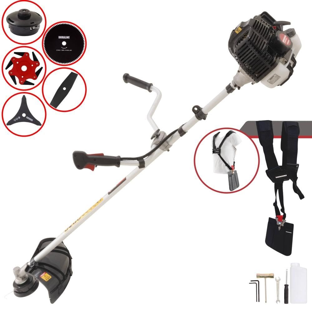 Roçadeira Aparador de Grama Kawashima KW52-LE À Gasolina 2T 52cc 2,5HP Completa 5 Opções de Corte Com Facas 2 Pontas, 3 Pontas, 6 Pontas, 80 Dentes
