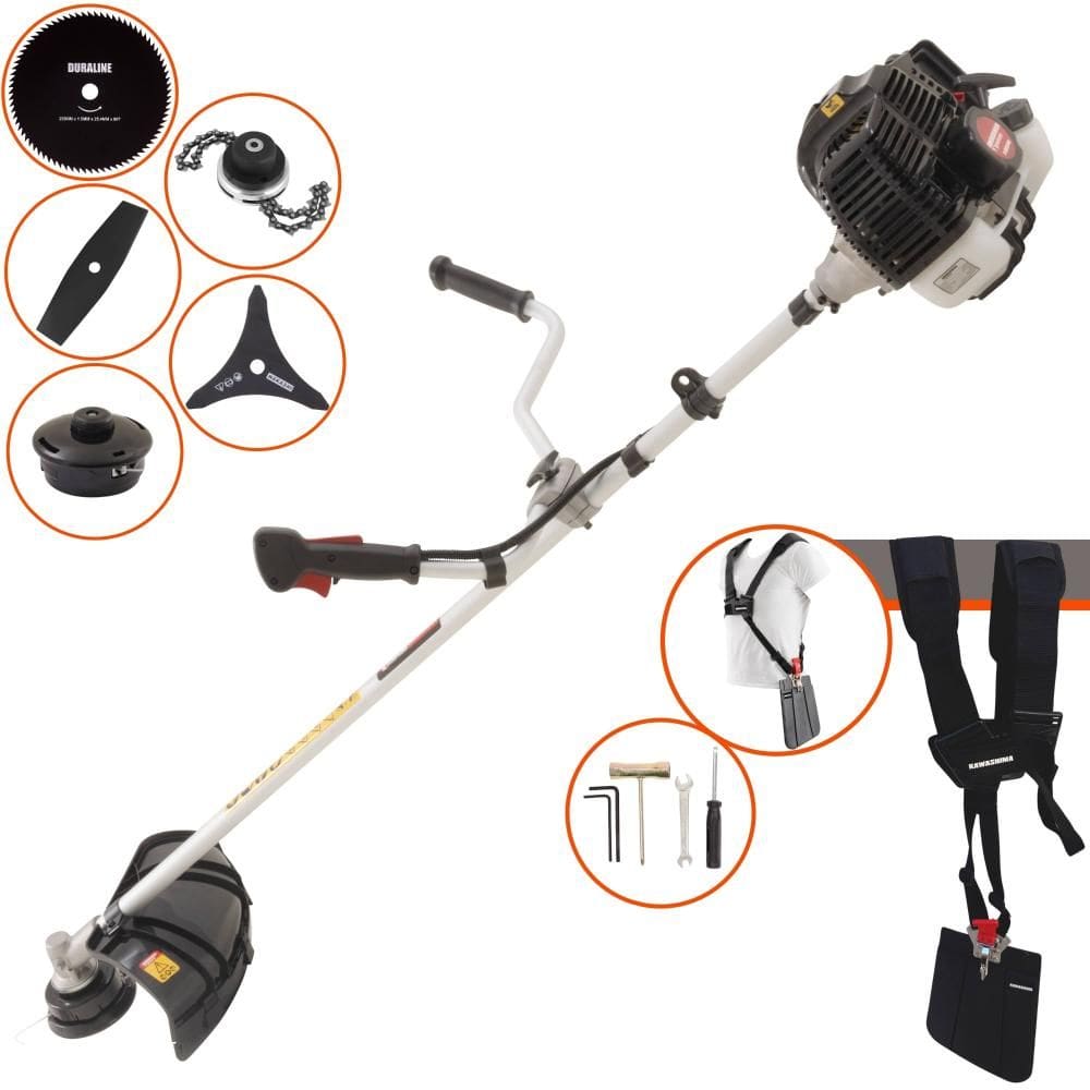 Roçadeira Multifuncional À Gasolina Kawashima KW52LE 52cc 2T 2,5HP Completa Com Carretel + Faca 2 Pontas + Faca 3 Pontas + Faca 80 Dentes + Trimmer