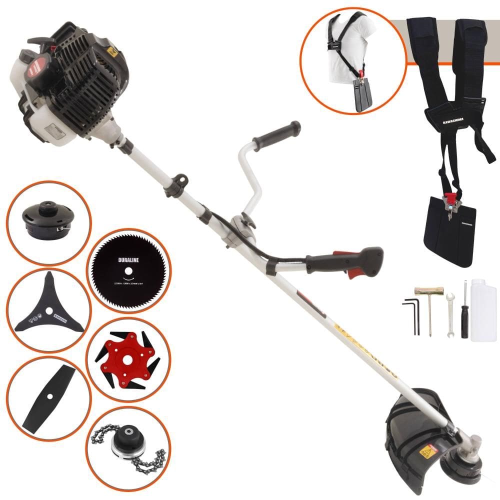 Roçadeira Lateral Kawashima KW52LE  2T 52cc 10.000rpm 2,5HP Com Carretel e Faca 3 Pontas + Faca 2 Pontas + Faca 6 Pontas + Faca 80 Dentes + Trimmer