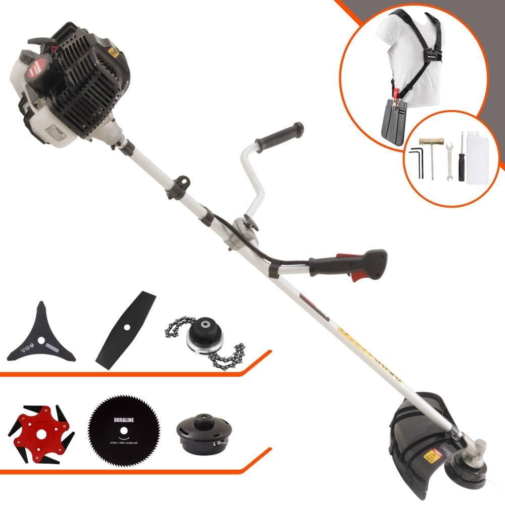 Roçadeira Cortador de Grama Kawashima KW52LE À Gasolina 2T 52cc 2,5HP 6 Opções de Corte Com Facas 2 Pontas, 3 Pontas, 6 Pontas, 80 Dentes e Trimmer