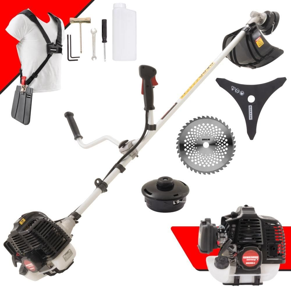 Roçadeira Podador de Grama KW52-LE Kawashima À Gasolina 2 Tempos 52cc 2,5HP Alta Rotação Completo Com Carretel Nylon + Faca 3 Pontas + Faca 40 Dentes