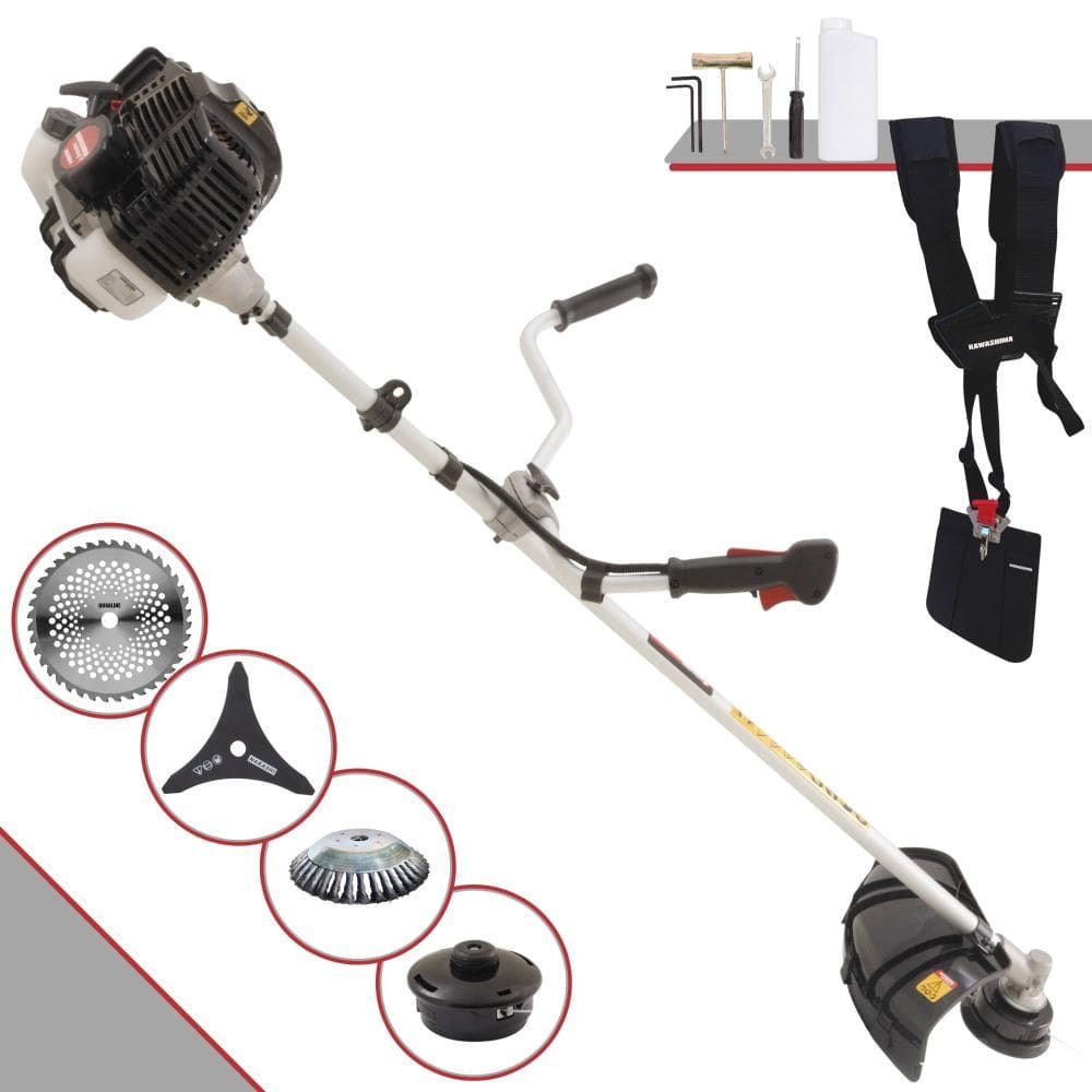 Roçadeira Lateral Kawashima KW52LE À Gasolina 52cc 2,5HP Multifuncional Com Carretel e Faca 3 Pontas + EXTRA Faca 40 Dentes e Escova de Aço Circular