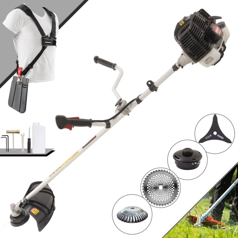Roçadeira Profissional Kawashima KW52LE À Gasolina 52cc 2,5HP 10.000rpm Com Carretel Nylon + Faca 3 Pontas + Faca 40 Dentes + Escova Rotativa de Aço