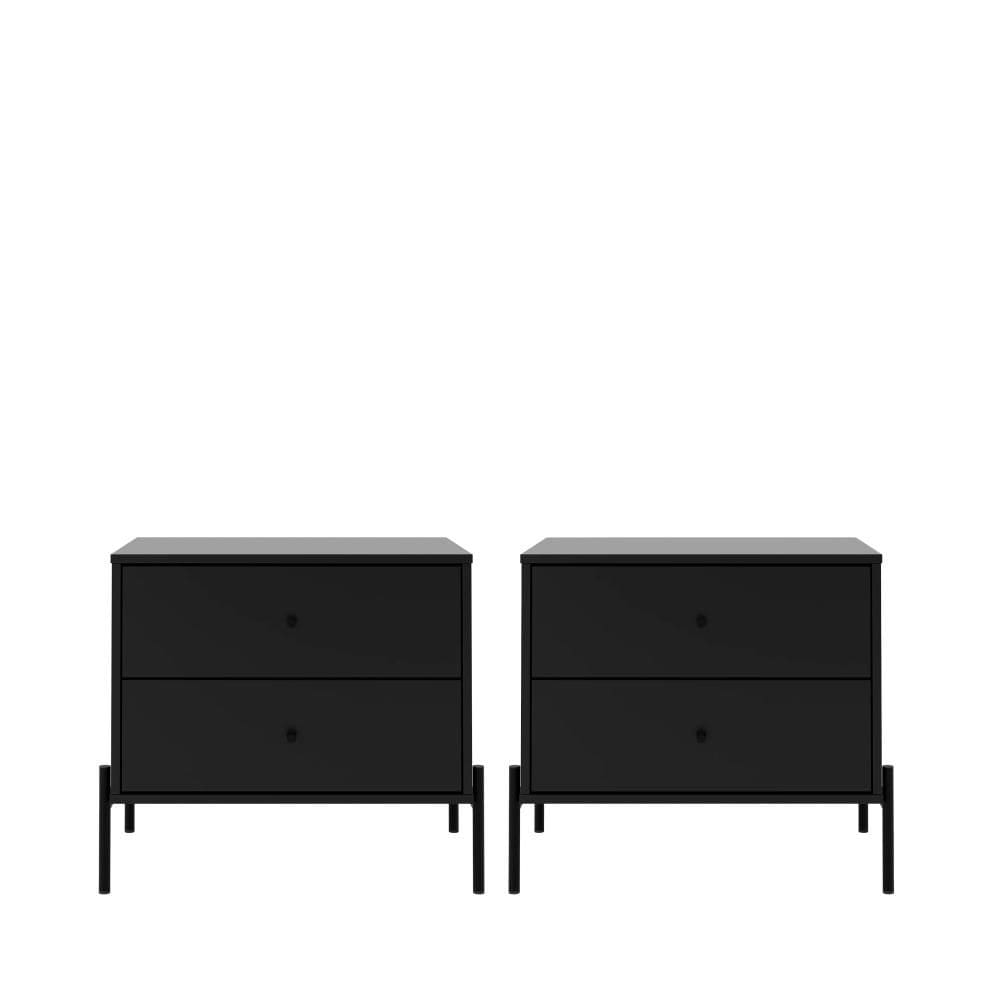 Kit 2 Mesas de Cabeceira 2 Gavetas Jasper 64 cm - Preto Fosco