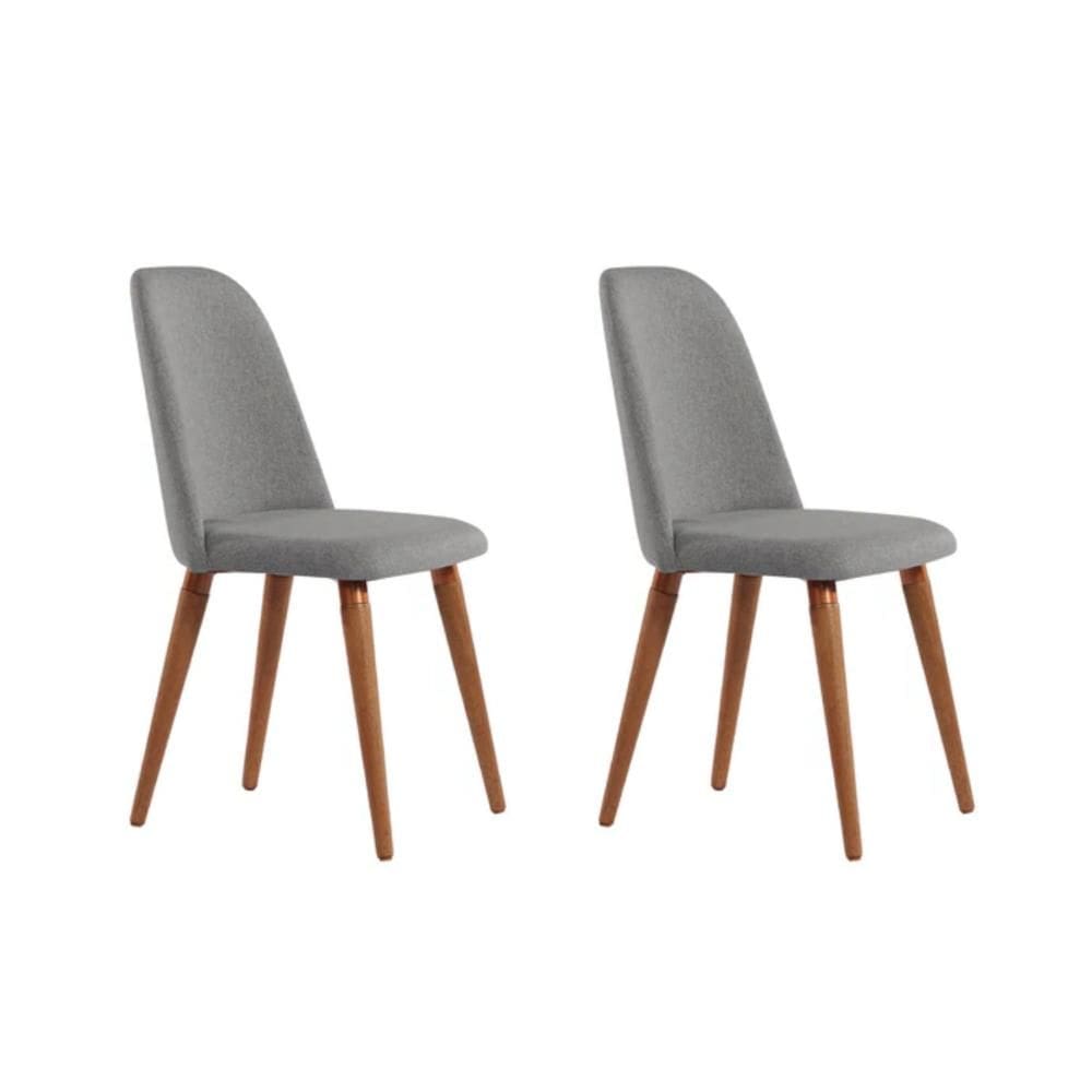 Kit com 2 Cadeiras de Madeira Maciça Estofada New Drop - Natural c/ Linho Cinza - Cobre
