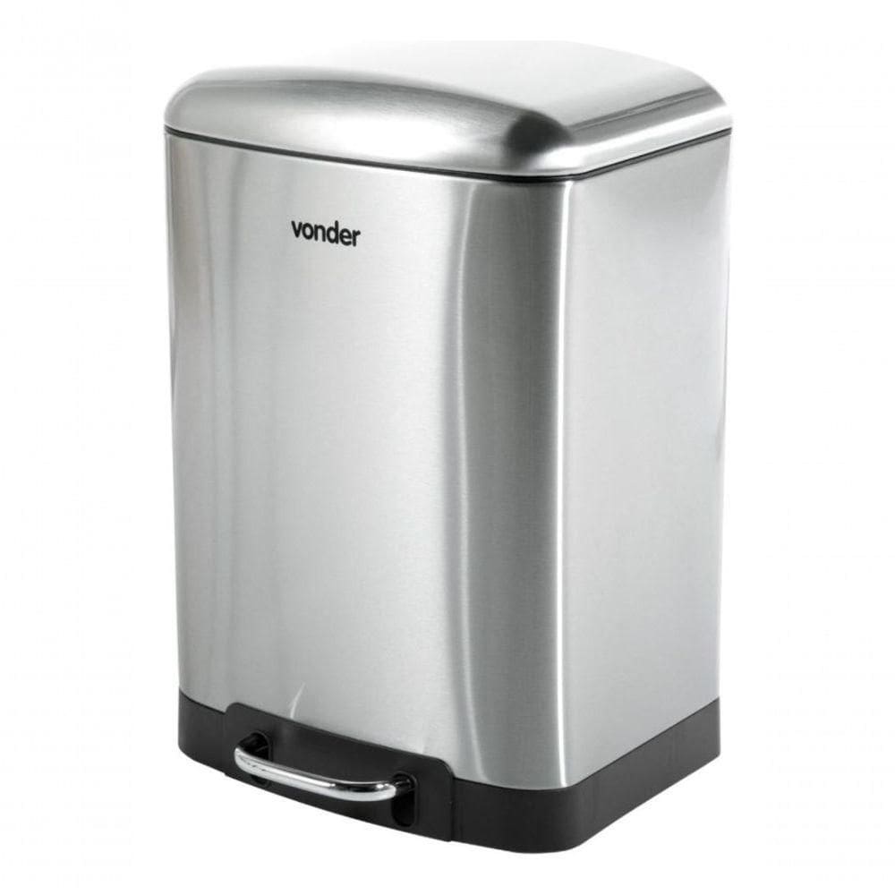 Lixeira Retangular 12 Litros Inox Cinza Vonder