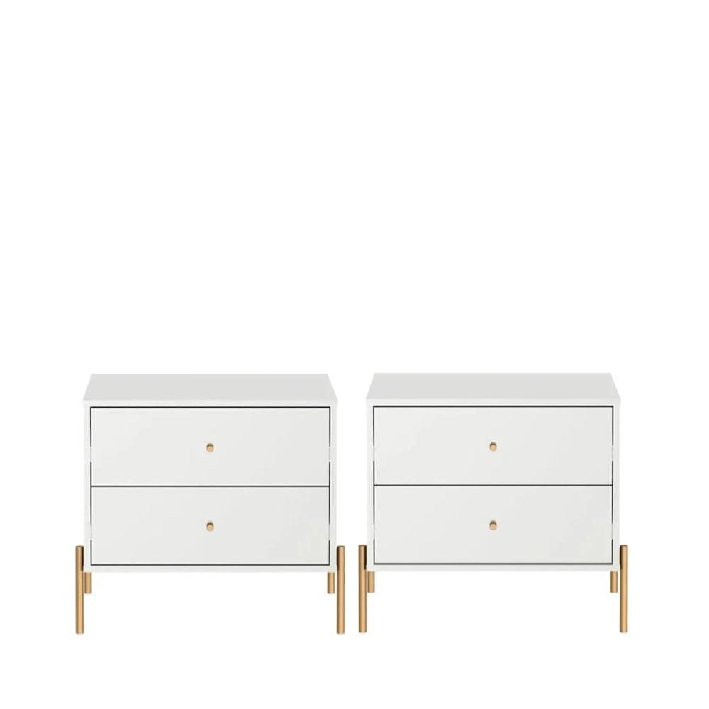 Kit 2 Mesas de Cabeceira com 2 Gavetas Jasper 64 cm - Branco c/ Dourado
