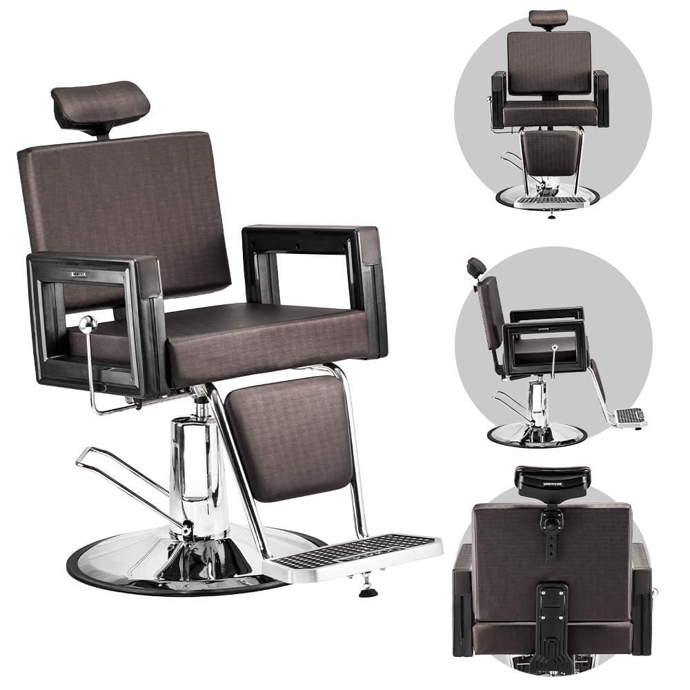 Cadeira de Cabeleireiro Hidráulica e Reclinável Dompel Square Barber Marrom