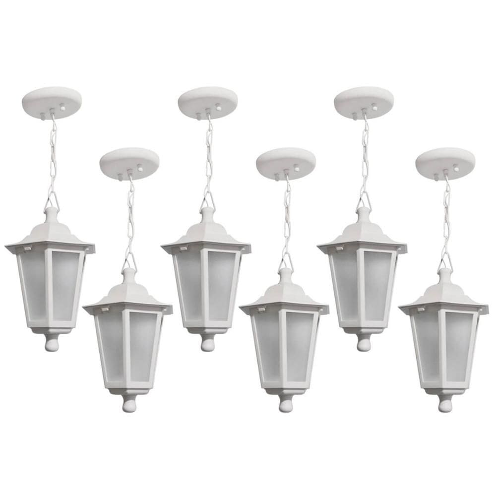 Conjunto 6 Pendentes de Teto Brancos 58cm Luminárias Gregas Dital Bivolt Lente Fosca