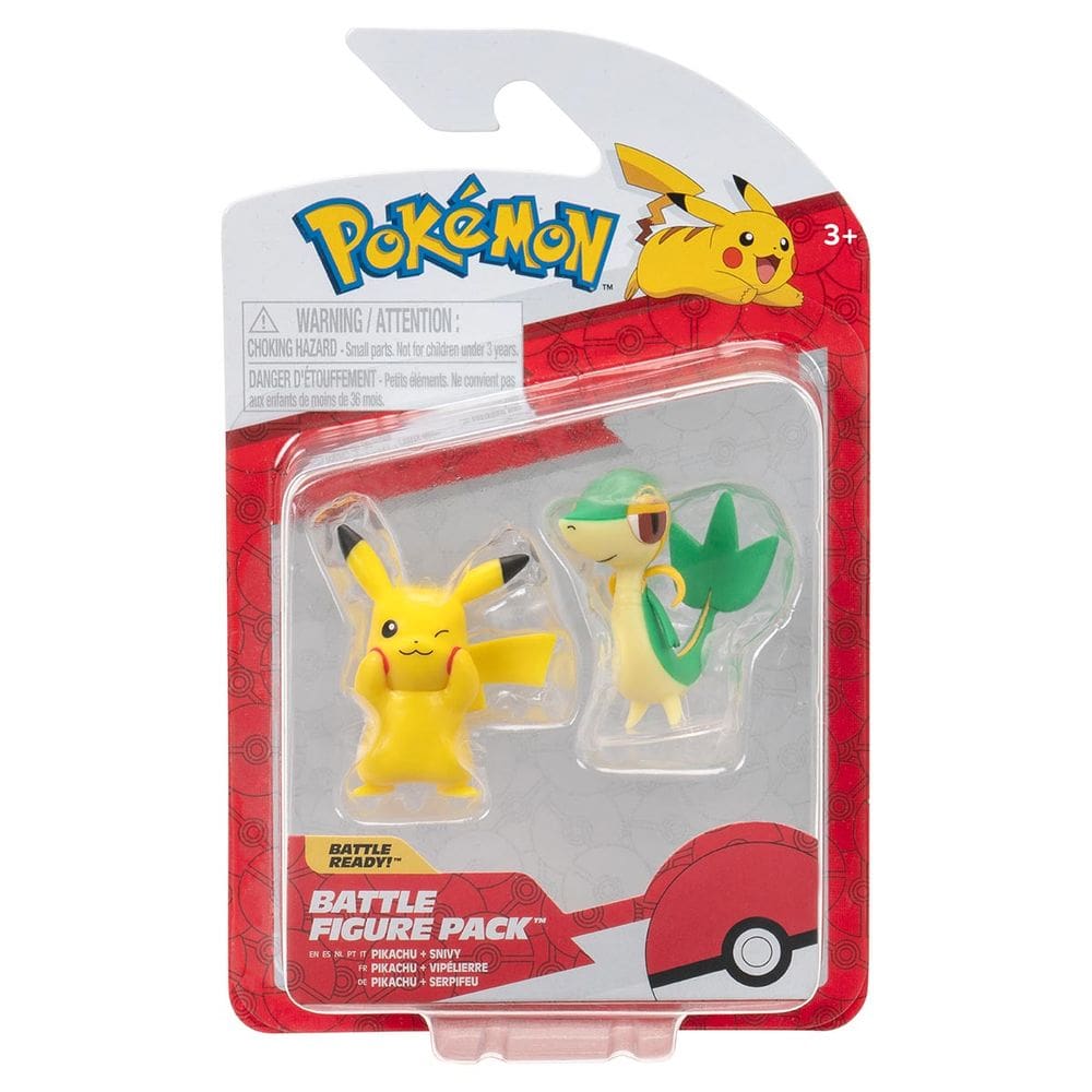 Pokémon, Pack 2 Bonecos Batalha Pikachu + Snivy