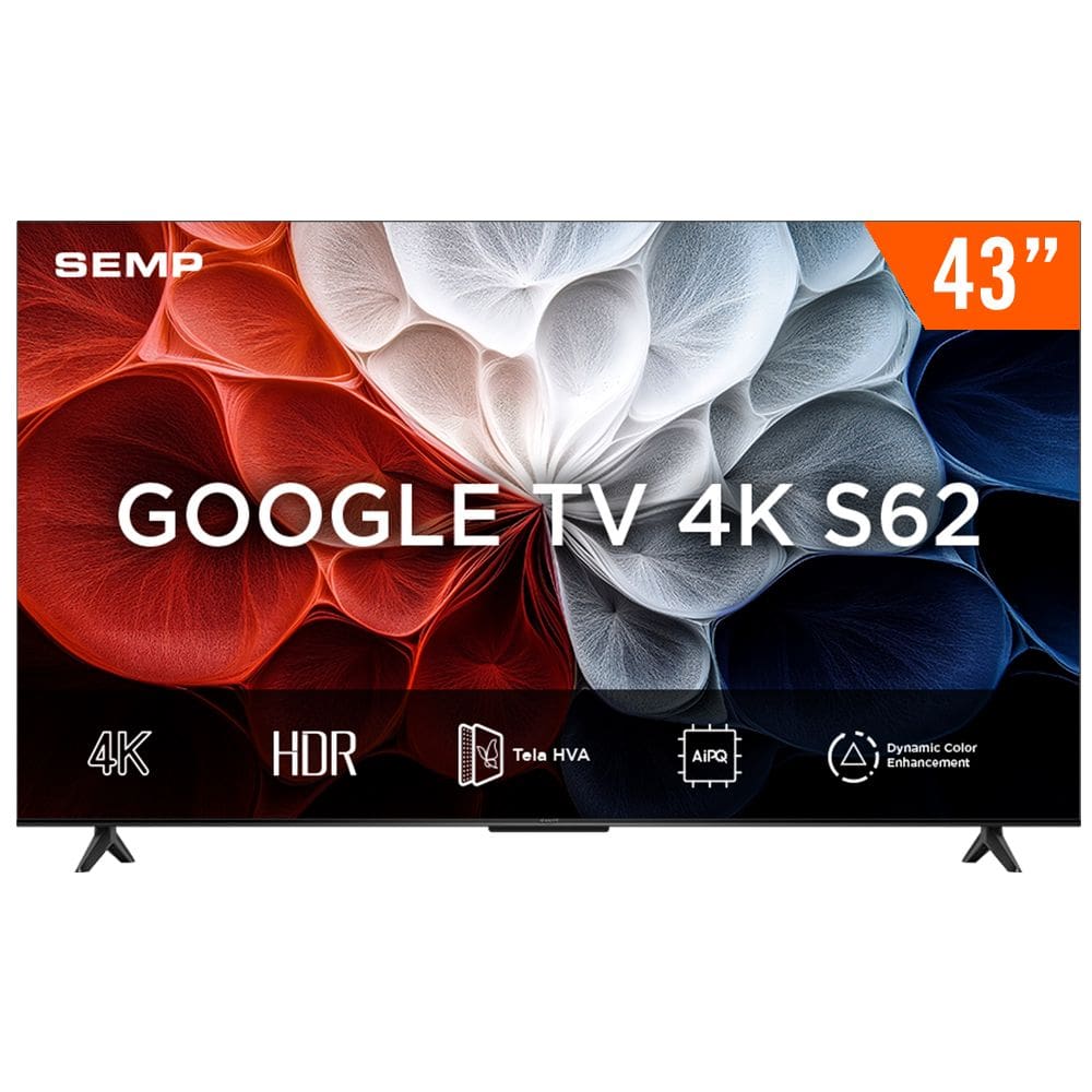 Smart TV LED HVA 43” Android TV UHD 4K Semp 43S62 Google TV Bluetooth