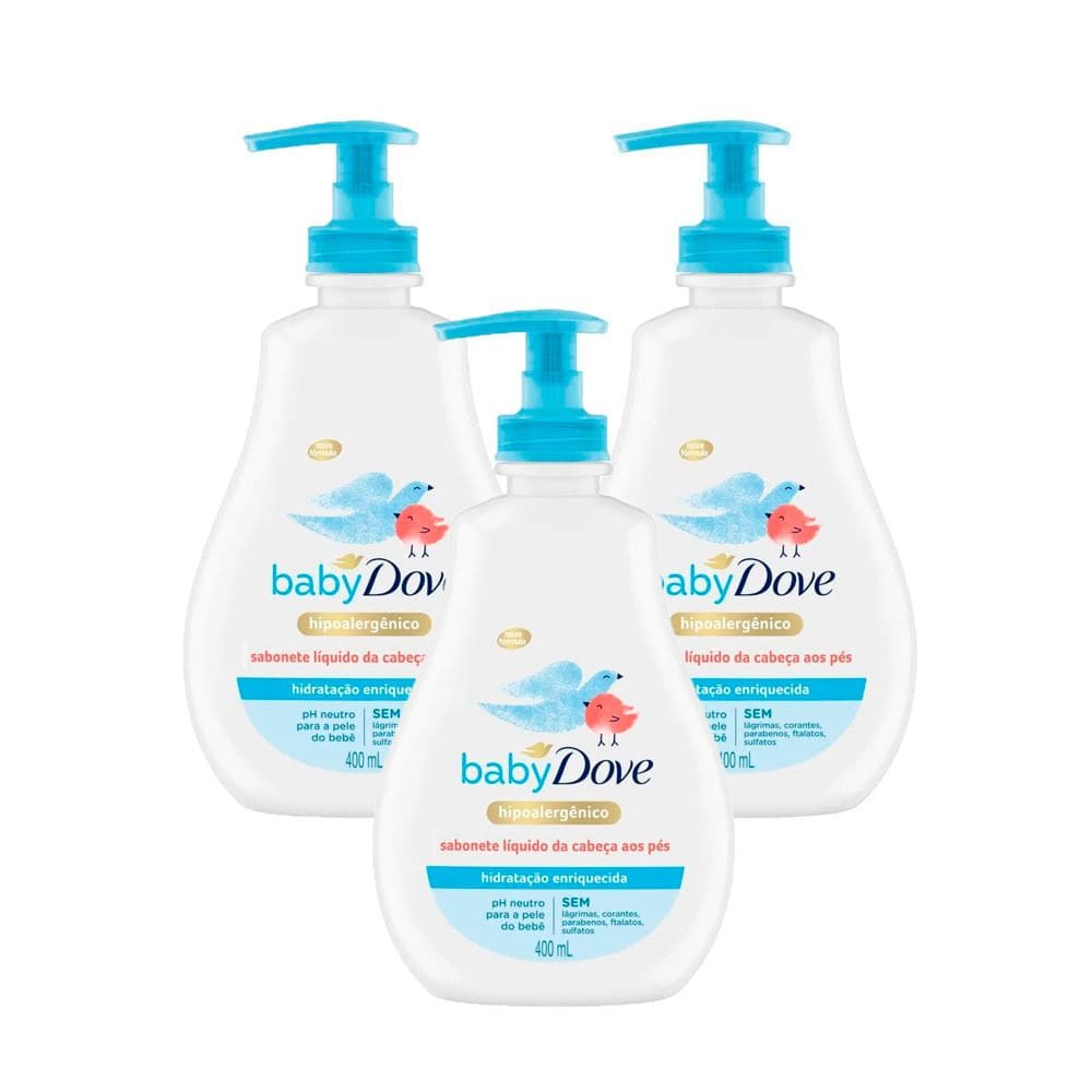 Sabonete Líquido Dove Baby Hidratação Enriquecida 400ml | Kit de 3 unidades
