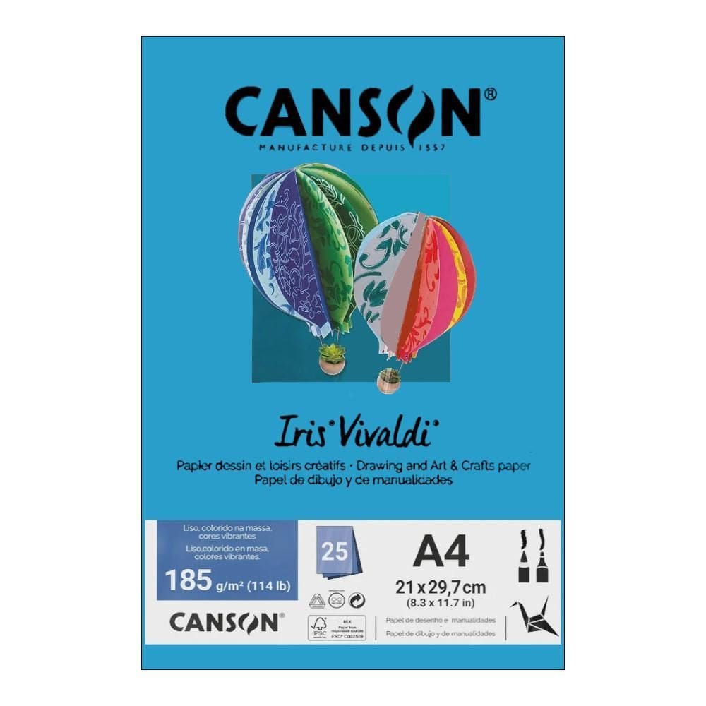 Papel Canson A4 Iris Vivaldi 185G 25Fls Azul Royal