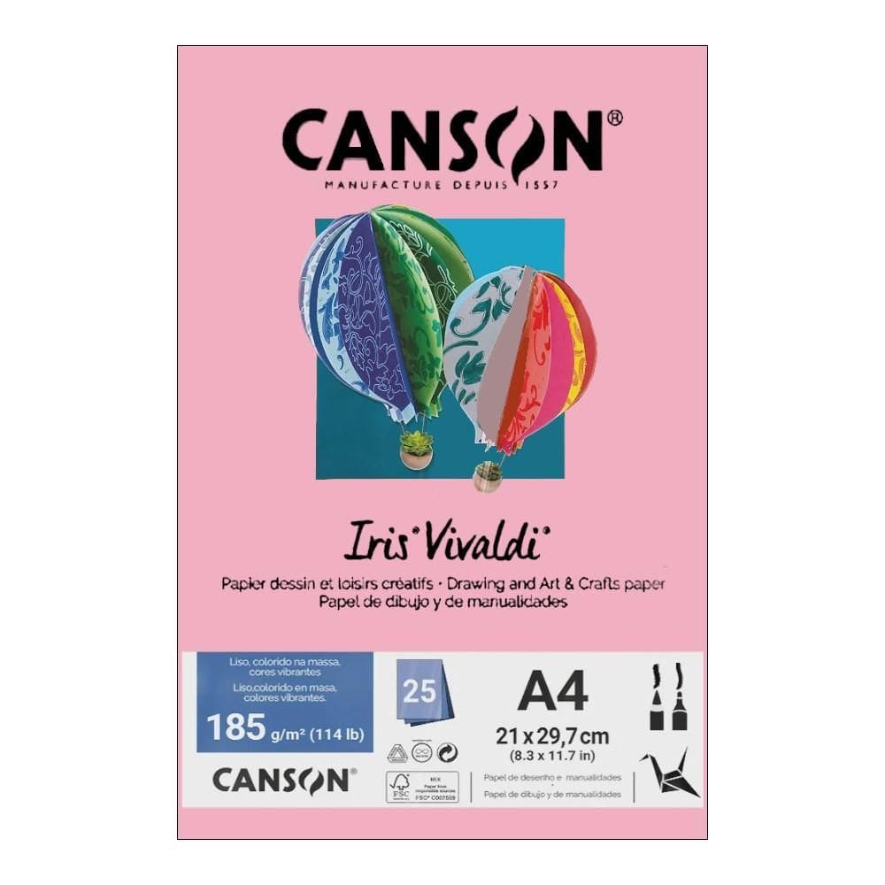 Papel Canson A4 Iris Vivaldi 185G 25Fls Rosa Claro