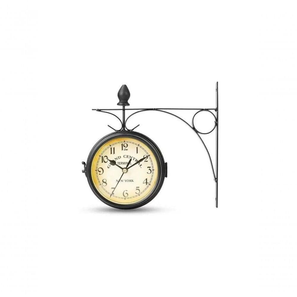 Relógio Estação Dupla Face Retrô New York Decoração Preto