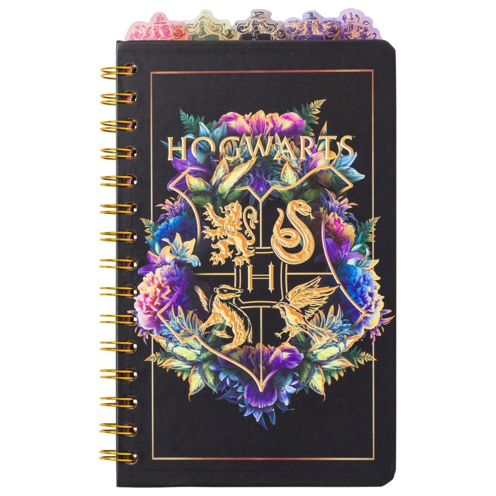 Caderno Búfalo Harry Potter prateado com brasão de Hogwarts