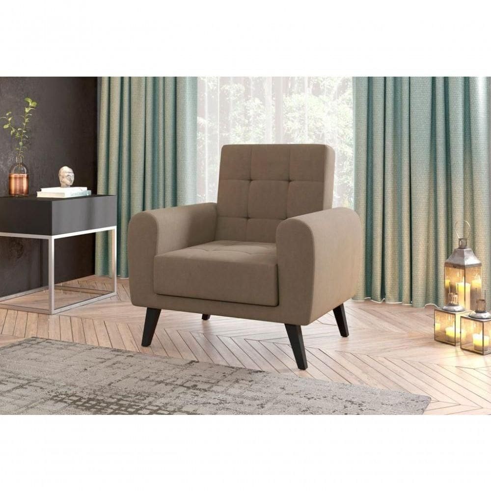 Poltrona Para Descanço Com Pés De Madeira Livia Matrix Suede Bege