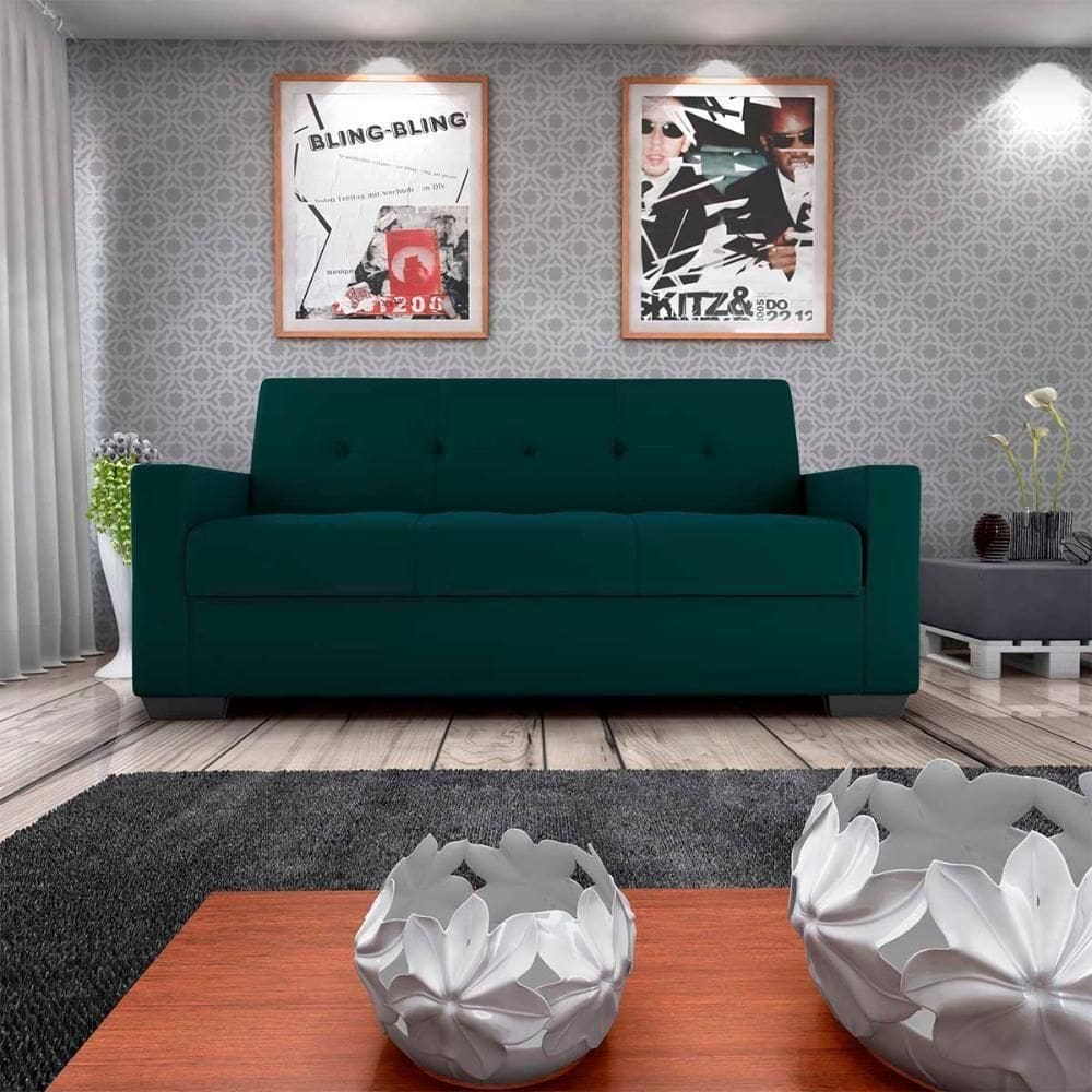 Sofá Cama 3 Lugares Reclinável Casal Premium 2,03 Larg Lavinia Matrix Suede Petróleo
