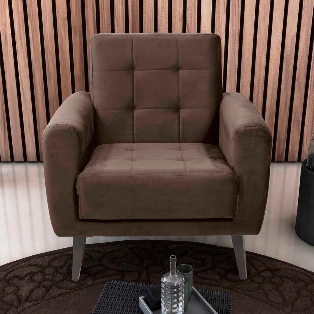 Poltrona Para Descanço Com Pés De Madeira Livia Matrix Veludo Marrom