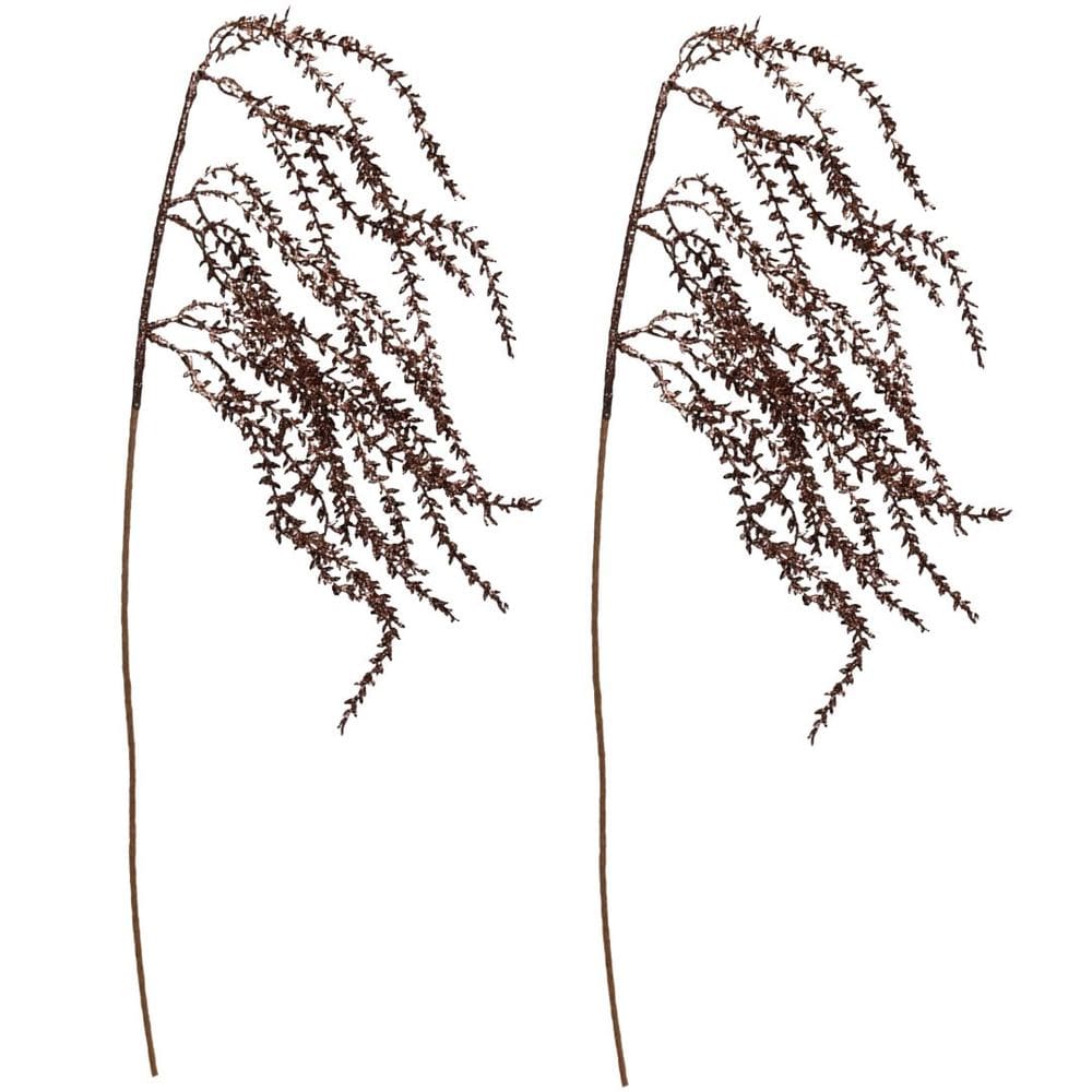 Jogo 2 Galhos Natal Haste Lateral Folhagens Glitter Cobre 87cm - Magizi