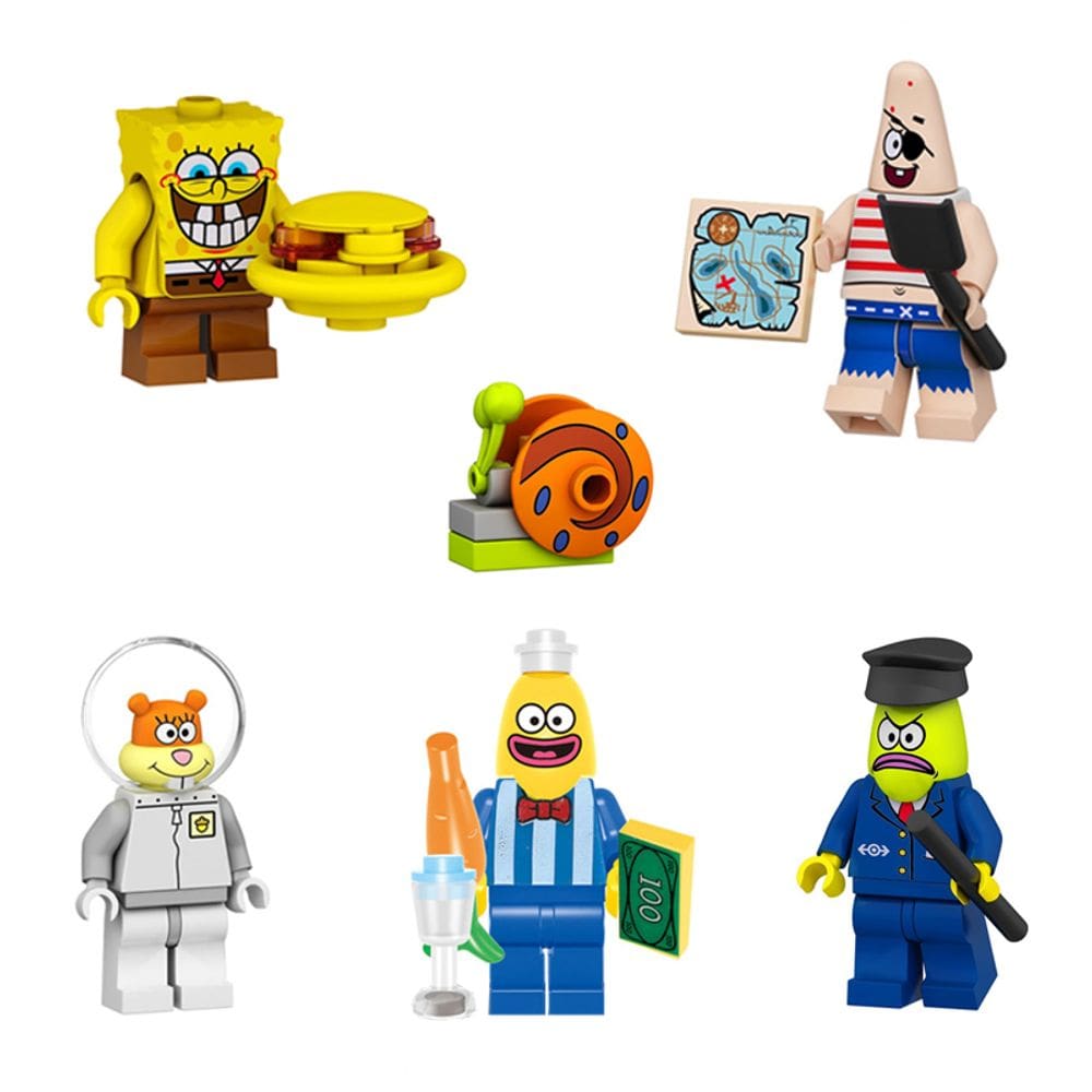 Kit Bonecos Bob Esponja Desenho Blocos De Montar
