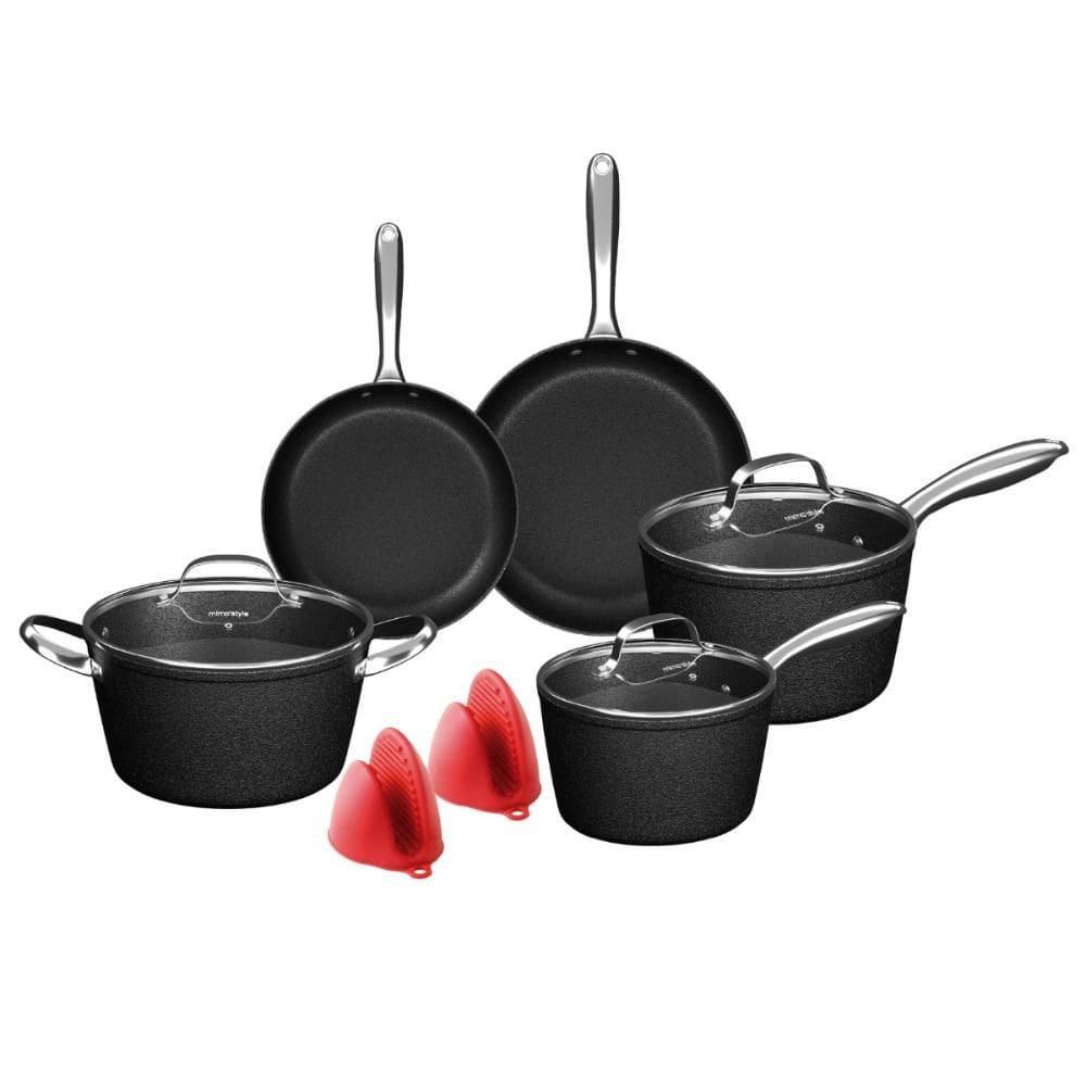 Conjunto de Panelas Antiaderente para Indução 5 Peças Black Rock + Pegadores Silicone - Mimo Style