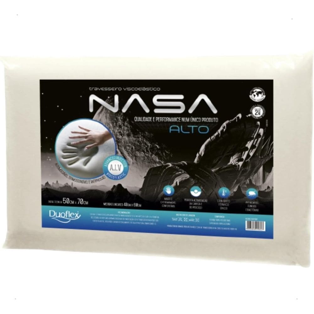 Travesseiro Nasa-X Alto Duoflex Bege 50cmx70cm Espuma 100%