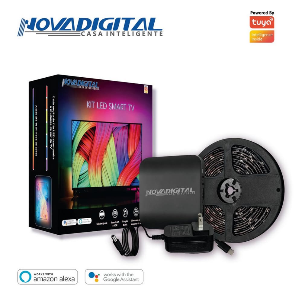 Fita Led Ambilight Tv Wifi 55 A 65” Alexa Google Home Cor Luz Rgb NovaDigital