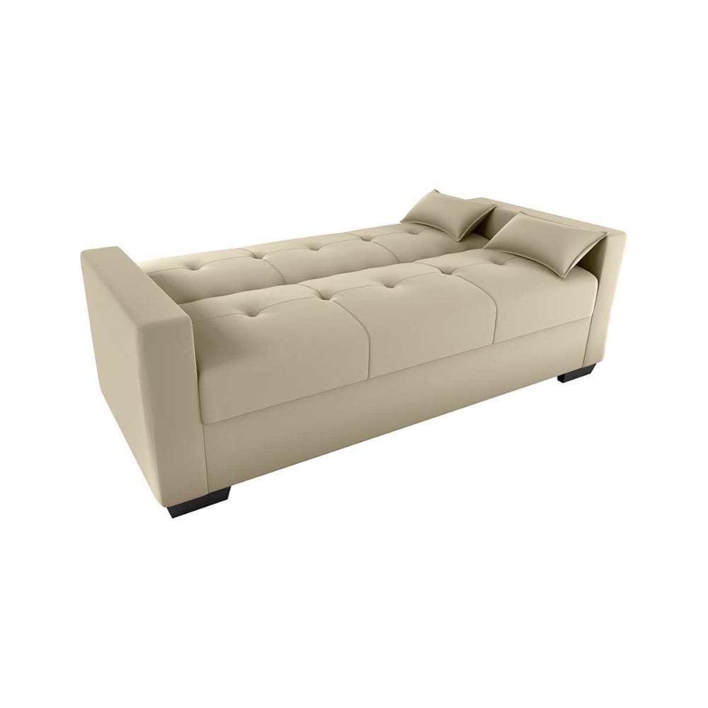 Sofá Cama 3 Lugares Reclinável Casal Premium 2,03 Larg Lavinia Matrix Suede Bege