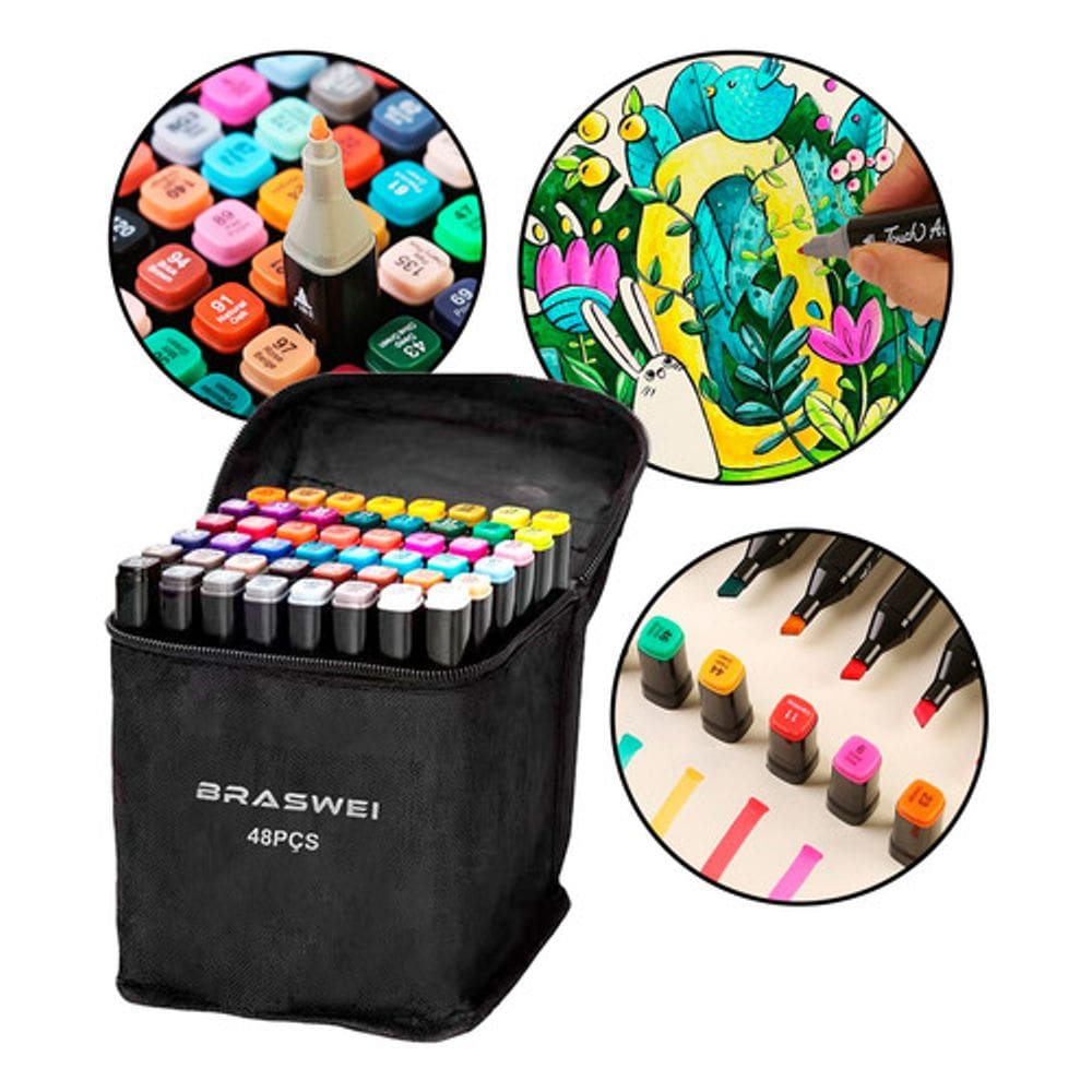 Kit  Canetinhas Coloridas Marca Texto Ponta Dupla 48 Cores