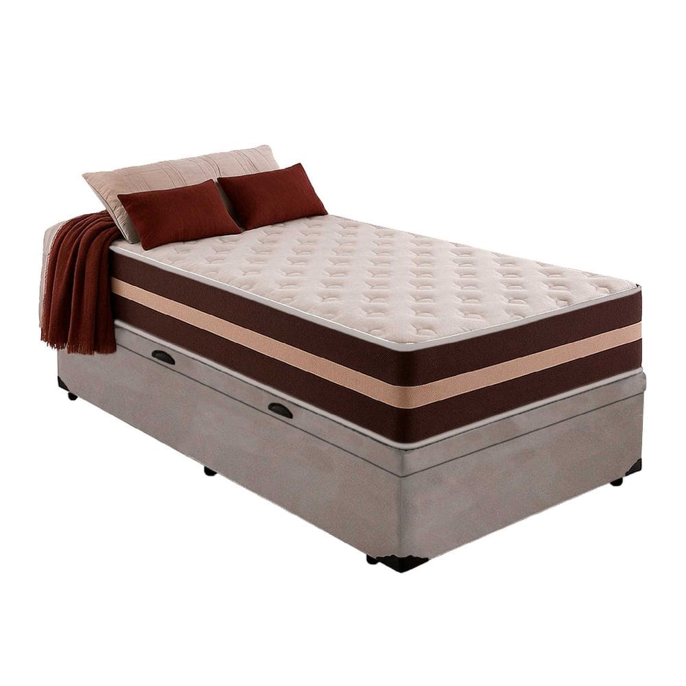 Cama Box Baú Solteiro 88 Suede Cinza com Colchão Little Angel Mola Superlastic 63x88x188cm