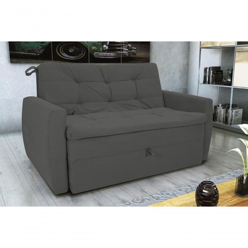 Sofá Cama2 Lugares Compacto Retratil Meg Matrix Suede Cinza