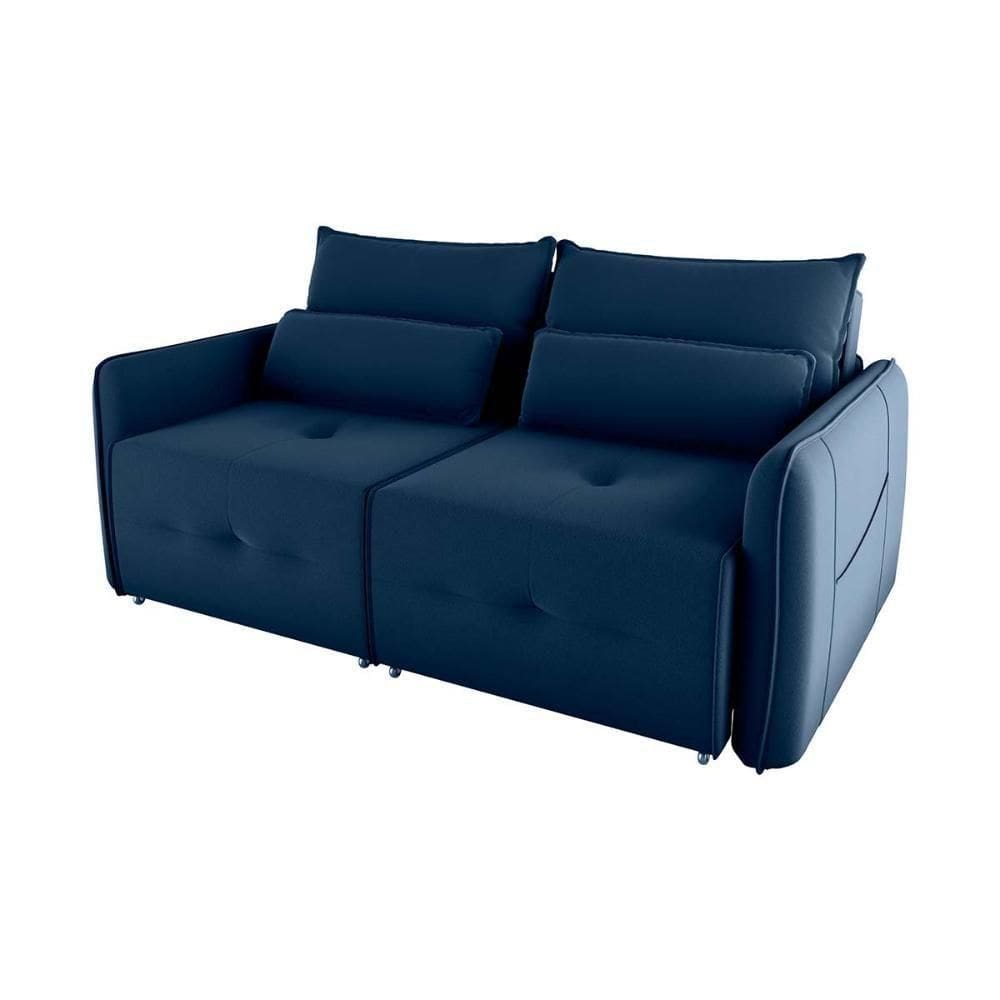 Sofá Cama 2 Lugares Com Com Assentos Divididos Premium Com Almofadas Celine Matrix Veludo Azul