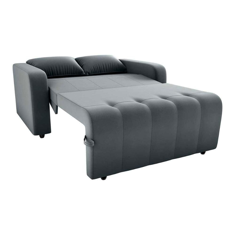 Sofá Cama Compacto 2 Lugares 1,38 Larg Amora New Matrix Veludo Cinza