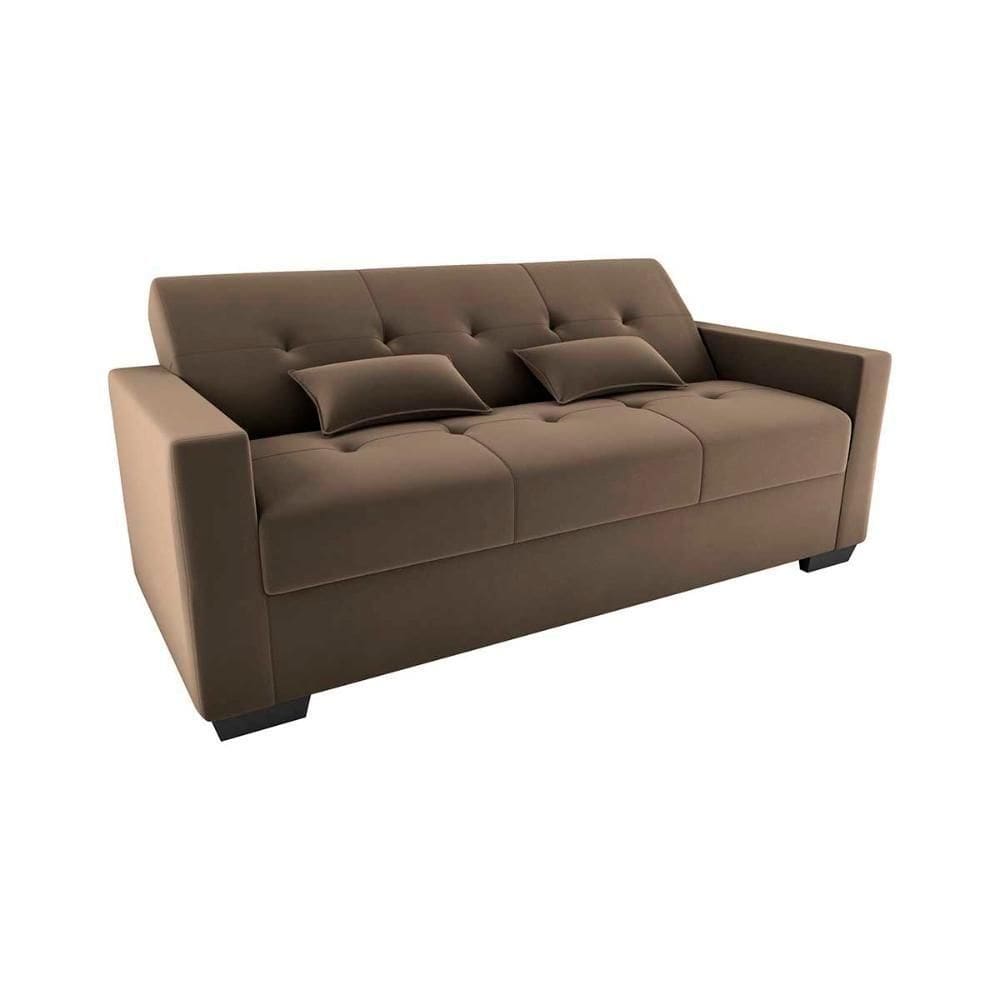 Sofá Cama 3 Lugares Reclinável Casal Premium 2,03 Larg Lavinia Matrix Veludo Capuccino